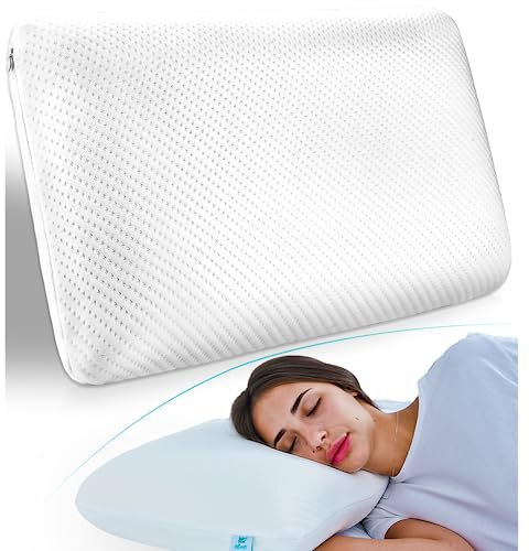 pillowLY Cervical Contour Memory Foam Pillow for Neck Pain Orthopedic Neck Pillow for Shoulder Pain Ergonomic Head Neck Support Pillows for Side, Back, Stomach Sleepers (Contour)