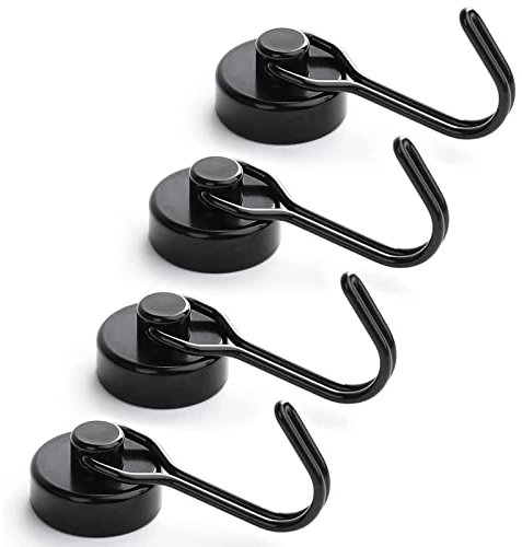 XOPOZON Lot de 4 Crochets Magnétiques Frigo, 15 kg Puissant Aimant Néodyme, Crochet Aimanté Pussiant Pivotants pour Cuisine Salle de Bain Casier à Clés (A- Noir)