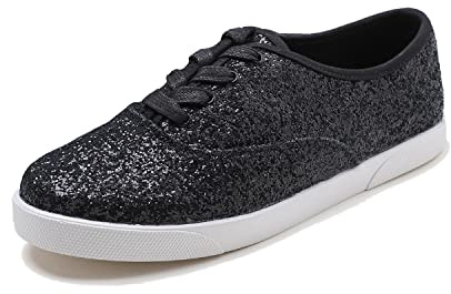 Feversole Women's Shiny Glitter Sneaker,Zapatillas Deportivas con Cordones en Brillo Brillante para Mujer