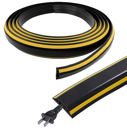 Kabelkanal Schwarz Selbstklebend, 300 cm Fussboden Kabelkanal halbrund, Kabelorganisator, Flexibler PVC Kabelschutzschlauch, Modular Gefertigte Boden Schlauchbrücke für Haus, Büro, Schule, Lager