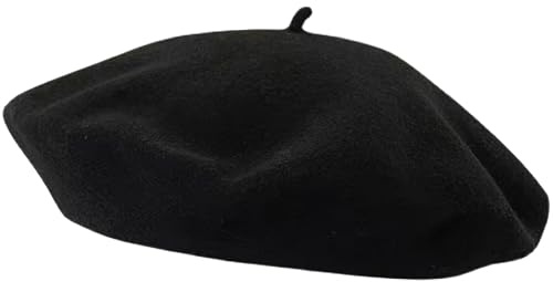 Lafefe Wool Beret hat Women, Female Autumn and Winter England Retro Hundred with Autumn Candy Colour Painter Octagonal Beret - Black