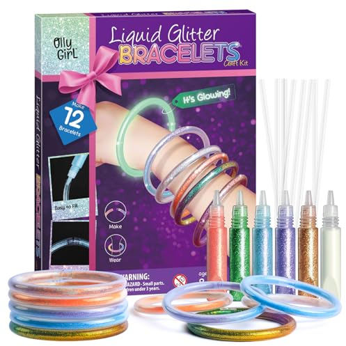 Byncceh Gör-det-själv armband pysselset flickor – kreativt hantverk barn 6–12 år, 6 färger, glitter och 12 handkedjor – perfekt födelsedags- och festgåva för flickor