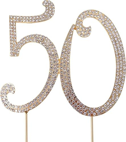 Topper per torta di compleanno con numero 50, per ragazze e donne, numeri per Quinceanera, decorazioni per 50° compleanno, decorazione per torta di mele cotogne (oro)