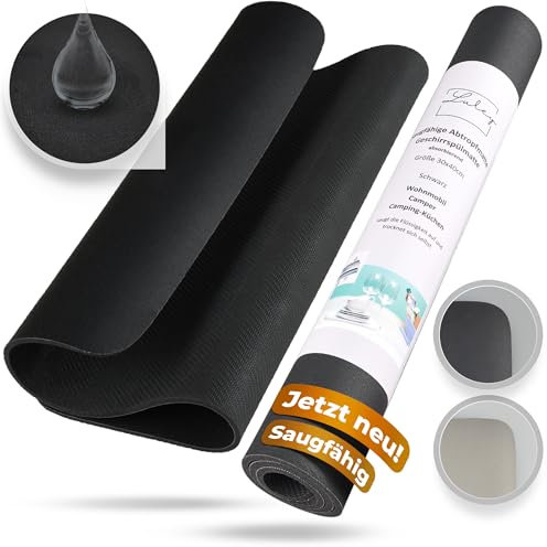 LULEY® Die saugfähige Abtropfmatte 40x50 cm Schwarz Geeignet als Abtropfmatte Geschirr Spülmatte Trockenmatte Abtropfunterlage Spülbeckenmatte rutschfest schnelltrocknend, Kunstleder
