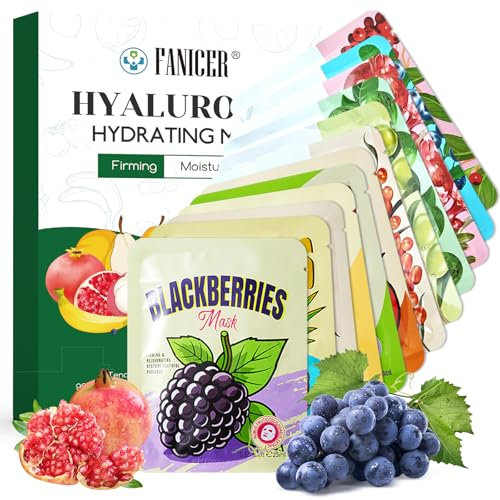 Gesichtsmasken Set, 12 Stück Masken, Moisture Gesichtstuchmasken, Feuchtigkeits spendend Beruhigend, Tuchmasken für Daily Care, Skin Care Geschenke für Frauen und Mädchen