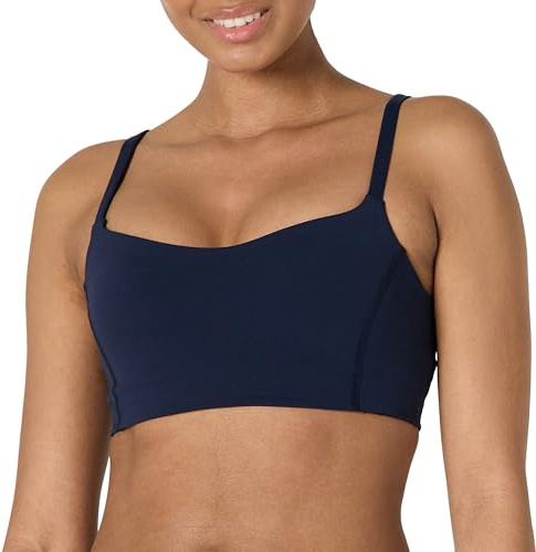 Amazon Essentials Reggiseno Sportivo Yoga Tecnico in FormFlex Morbidissimo, Sostegno Leggero, Scollo a Cuore Donna, Blu Marino, L