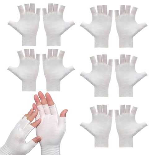 5 Pairs of White Fingerless Gloves, Cotton Gloves for Night Care and Spa, Soft and Breathable for Dry Skin, Size 7.49in