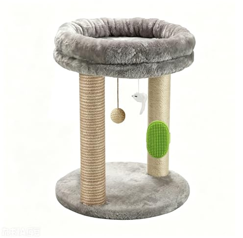 HOMYHANDS Small Cat Tree,Scratching Post with Tower Soft Bed, Sisal Carpet Jute Posts with Three Hanging Ball Toys and Massage Brush for Indoor Cats and Kittens (Grey)