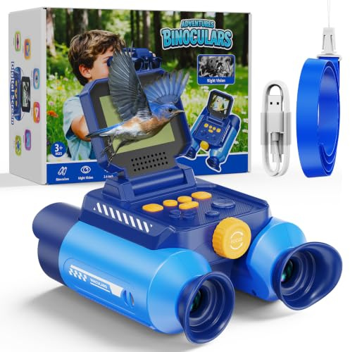 ASPOVEN Prismaticos Niños Aventura con Cámara-Fotos y Vídeos(Azul)