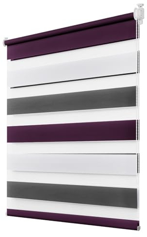 Deswell Doppelrollo Klemmfix ohne Bohren Weiß-Grau-Lila B90 x H150 cm (Stoffbreite 86cm) Rollos für Fenster ohne Bohren für Fenster mit Lichtdurchlässig & Verdunkelnd/Höhe Stufenlos Verstellbar