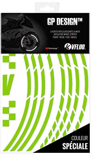VFLUO GP Design™, Kit de Cintas, Rayas Retro Reflectantes para Llantas de Moto (1 Rueda), 3M Technology™, Anchura XL : 7 mm, Kawazaki Verde