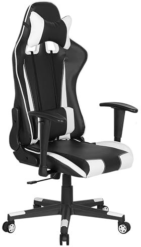Beliani Moderner Gaming Stuhl weiß/schwarz mit Kissen und Fußstützen Bürostuhl Gamer