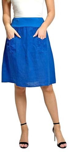 Mississhop 358 Damen Leinen Rock Sommerrock locker kurz Freizeit 100% Leinen 100% Leinenrock Strand Royalblau