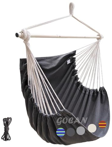GOCAN hamac 2 Places hamac 2 personnes Toile 220x150cm Longueur Totale 330cm Charge 250kg hamac Jardin exterieur Pour Jardin d'interieur hamac Double Toile de hamac dunkelgrau