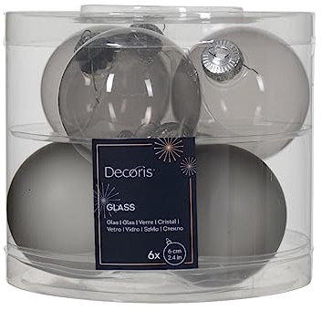 Kaemingk Weihnachtskugeln Glas 6cm x 6 Stück Christbaumkugeln Set Marmorgrau marmor grau - Silbergrau - Silber