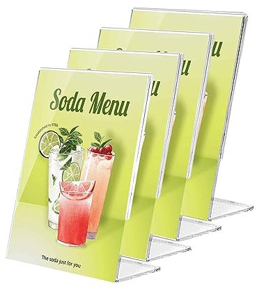 Qtuie 4 Stück Aufsteller a4 Tischaufsteller din a4, Acryl L ständer a4 Thekenaufsteller Schräg Acrylaufsteller Plakatständer Tischaufsteller Ständer für Fotos, a4 Papier und Plakate,Büro,Cafés,Laden