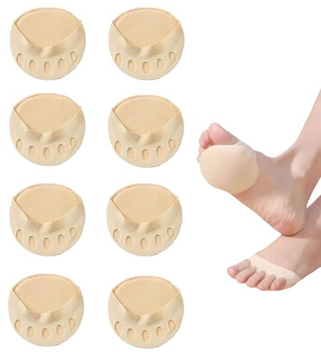 JEKUGOT 4Pairs Forefoot Pads, Ball of Foot Cushion Pads, Reusable Soft Ball of Foot Cushions for Women Prevention Pain Relief Honeycomb Fabric Foot Pads Toe Socks Suitable for Various Shoe Types Beige