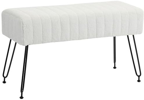 HOMCOM Schuhbank mit Sitzfläche, Sitzbank mit Kunstfell-Optik, Metallbeine, Polsterbank, Garderobenbank für Schlafzimmer, Wohnzimmer, Flur, 82 x 30 x 47 cm, Weiß