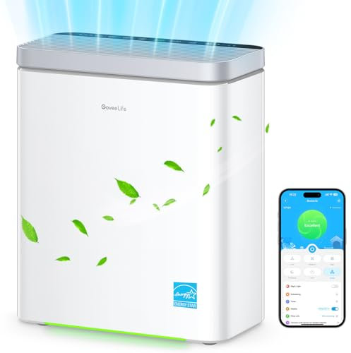 GoveeLife Smart Luftreiniger für große Räume bis 97 m², PM2.5-Monitor, HEPA-Schlafmodus, 3-in-1 Luftreinigungsfilter mit App- und Alexa- Steuerung für Tierhaare, Pollen, Perfekt für Allergiker