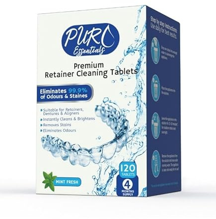 Retainer Cleaning Tablets 120 – Fast Dissolving Aligner & Denture Cleaner Tablets – 5 Minute Soak for Clear Retainers, Mouth Guards & Night Guards – Mint Fresh, 4 Month Supply