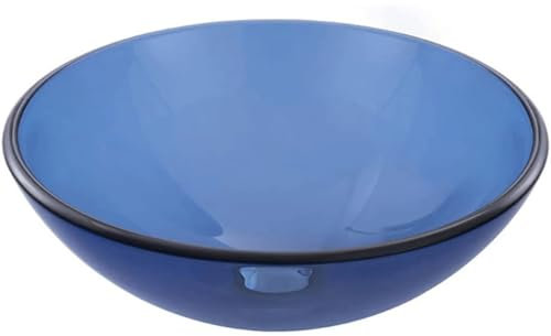 HJDQMDHA Bath Fixtures Tempered Glass Bathroom Sink Round Above Counter Vessel Sink Blue Glass Washbasin Fast Drainage Countertop Sink Single Bowl