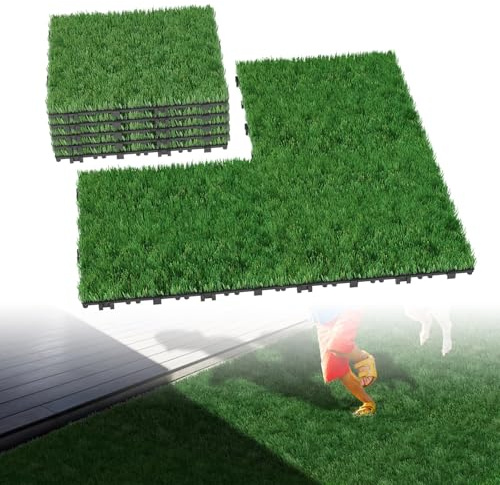 UISEBRT Tappeto erboso artificiale per esterni, 30 x 30 cm, spessore 4 cm, materiale PE, prato artificiale per balcone, terrazza, giardino, prato in plastica, resistente alle intemperie, ai raggi UV