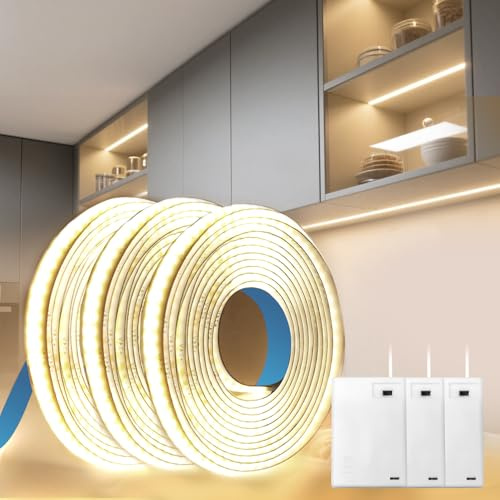 BRIMETI Luces LED Pilas Tira LED COB 3x1M Blanca Natural 4000K 5V 320LEDs/M Autoadhesiva Flexible Cortable Iluminación Luces Interior para TV Dormitorio Cocina Armario Sala Escaleras Estantes