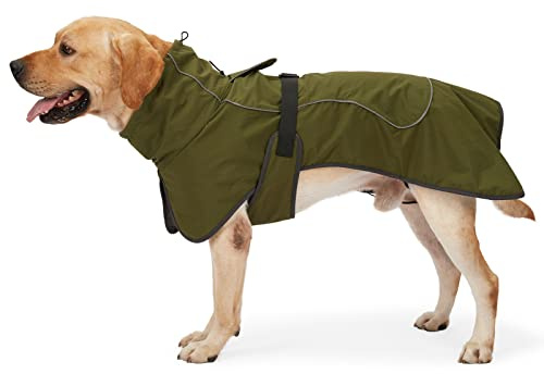 PAWIVID Wasserdichter Hundemantel mit Fleecefutter - Winddichter Wintermantel & Regenjacke mit Reflektorstreifen - Warme Hundejacke für Indoor/Outdoor, alle Größen (Armeegrün, S)
