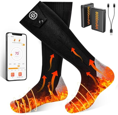 Calzini riscaldabili con controllo APP, 5 V, 8000 mAh, calzini caldi da donna e uomo, lavabili a 4 temperature, ricaricabili, per sci, ciclismo, pesca, campeggio, escursionismo (EU38-48)