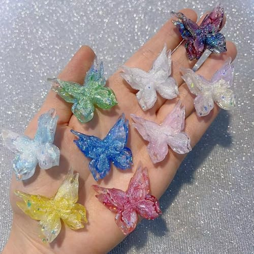 KARLOR 10 pezzi farfalle decorative 3D, farfalle luminose in resina con cristalli che brillano, decorazione DIY per capelli, accessori per gioielli, charm, catena, ciondolo, accessori per il fai-da-te