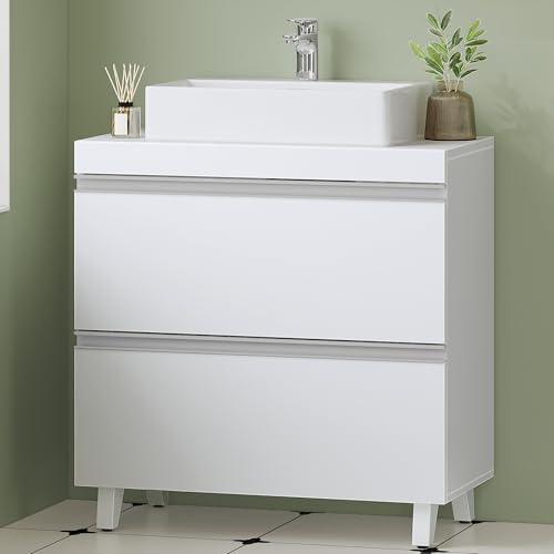 Hzuaneri Under Sink Bathroom Cabinet, Bathroom Vanity Unit with Drawers, Adjustable Shelf and U-Shape Slot for Pipe Fit, Under Sink Cabinet, White, BC27903X