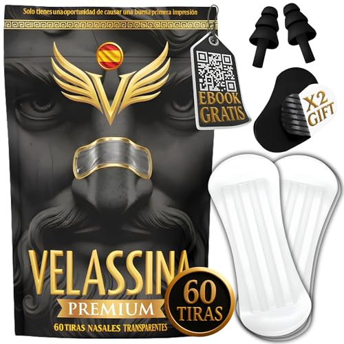 VELASSINA Cerotti Nasali Antirussamento Trasparente, Kit 60 Pezzi Cerotti Nasali Sport - Regalo Ebook, Mouth Tape, Tappi per le Orecchie - Cerotti per Non Russare, Dilatatore Nasale, Cerotti Naso