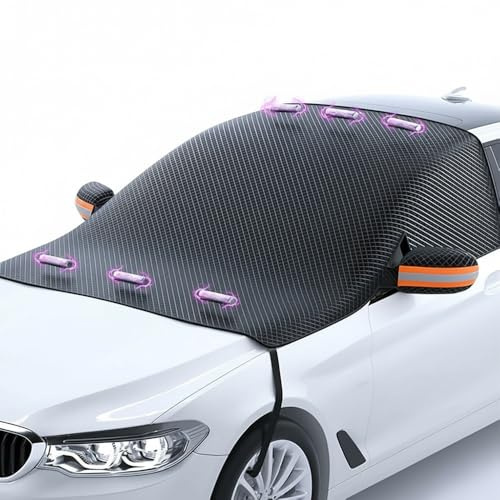 ASBHFC Bâche Pare-Brise Magnétique pour Renault Laguna(II III 2001-2015), Protection Anti-Givre Hiver & Pare-Soleil UV, Couverture avec Couvre-Rétroviseurs & Crochets de Sécurité