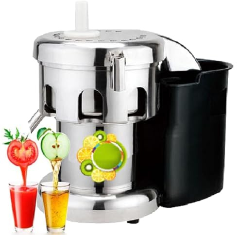 Exprimidor centrífugo para frutas y verduras enteras, boca ancha, fácil limpieza con cubeta para pulpa, ideal para jugos saludables en casa.