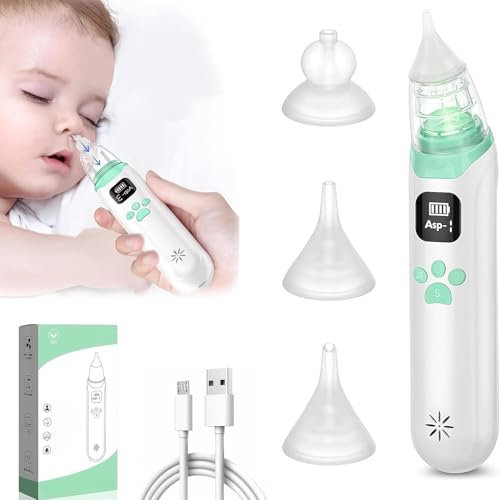 XQLY Aspirateur nasal pour bébé – Aspirateur de nez électrique pour tout-petit, ventouse de nez anti-refoulement, 3 niveaux d'aspiration, nettoyeur de nez automatique avec 3 embouts en silicone