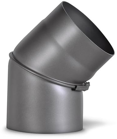 Firefix RD150/B45 Stove Pipe Bend 2 mm Thick Steel (Smoke Tube) 150 mm Diameter for Stoves and Fis Senotherm Dark Grey Adjustable 0-45 Degrees No Cleaning Door Black