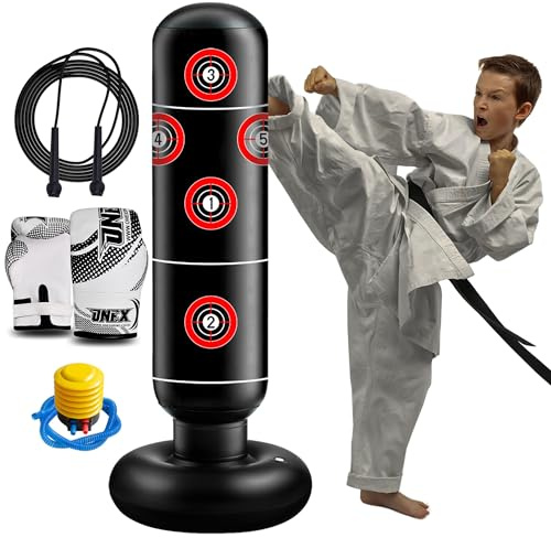 Inflatable kids punching bag, Stable Boxing Bag for Kids Teens, Freestanding Punch Bag for Practicing Karate MMA, Martial Arts Punching Training (BLACK)