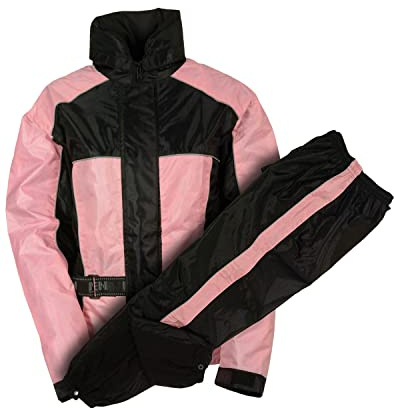 Milwaukee Leather Women's Waterproof Rain Suit With Reflective Piping Pink/Black (Pink, Large)