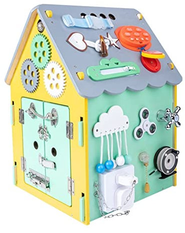 ADLOF Busy Board für Kleinkinder von 1-3 Jahren, Montessori Beschäftigtes Haus, Kinder Activity Board für Early, Entwickeln Sie Feinmotorische Fähigkeiten Spielzeug für Jungen Mädchen (Color : Blue)