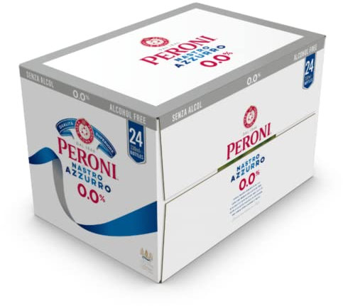 Peroni Nastro Azzurro Alcohol Free Beer, 0.0% ABV- A Light Bodied Non Alcoholic Beer Alternative. Refreshing & Crisp Taste with a Clean Finish (Case of 24 x 33cl Glass Bottles)