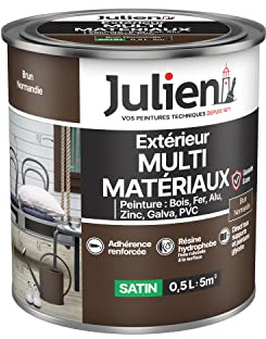 Julien Peinture Multi-Matériaux Satin en phase Aqueuse - Bois, Fer, Alu, PVC, Zinc, Acier galvanisé, brut ou peint - Brun 0,5 L