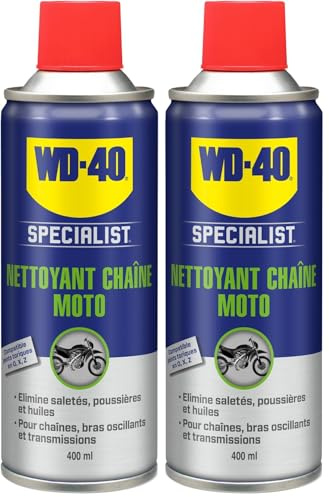 WD-40 Specialist Moto • Nettoyant Chaîne • Aérosol • Sèche rapidement • Ne laisse pas de résidus • Aide à réduire l'usure • 400 ML (Lot de 2)