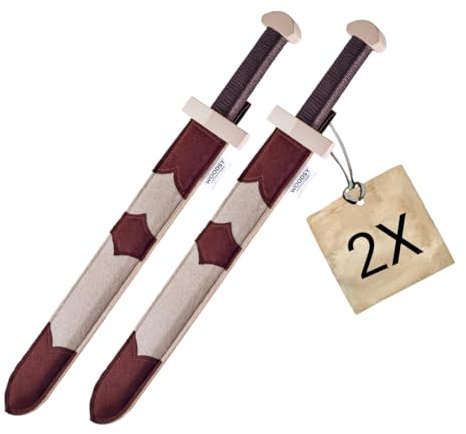WOODSY ® Holzschwert Kinder Mit Scheide (2er Set) | 52 cm Lang Echtholz Aus Buche | Ritterschwert Spielzeug Schwert Fasching Mittelalter