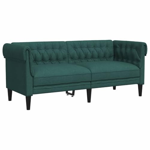 vidaXL Sofá Chesterfield de 2 Plazas, Asiento con Respaldo Reposabrazos, Sillón Tapizado de Televisión, Mueble para Salón, Tela Verde Oscuro