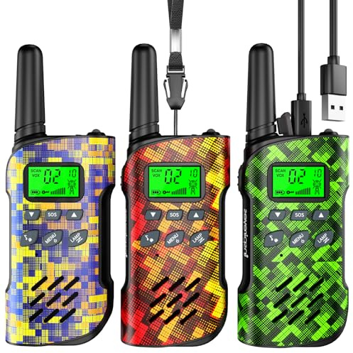 Inspireyes Rechargeable Kids Walkie Talkies, Gift Boy Girl, Pack of 3