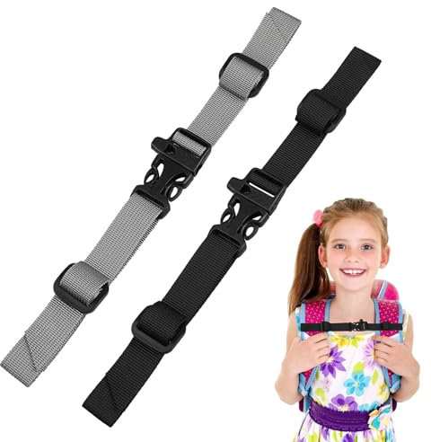 Chest Strap for Backpack,2PCS Backpack Straps,Children-Non-Slip Quick Release Adjustable Back Pack Chest Strap Suitable for School,Hiking,Jogging,Cycling(Black and Grey)