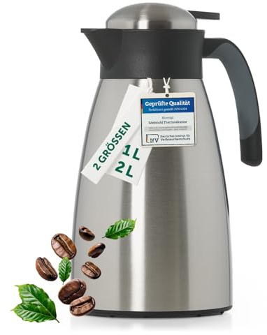 Blumtal jarra termica 2 litro - jarra termo sin BPA con sistema de cierre Quick Tip - jarra cafe y té a prueba de fugas para un aislamiento duradero - termo cafe grande 2 litro - acero