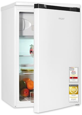 Exquisit Kühlschrank mit 4-Sterne-Gefrierfach | 107 l Nutzinhalt, EEK: C, 37 dB | LED-Thermostat-Beleuchtung, manuelle Temperaturregelung, wechselbarer Türanschlag | KS515-4-051C weiss