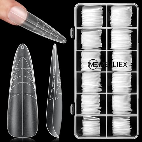 MELLIEX 288 Pezzi Unghie Finte Nail System Mandorla Dual Nail Form 12 Dimensioni Matte Trasparente Linea Ausiliaria Almond Unghie Strumenti per DIY Nail Art