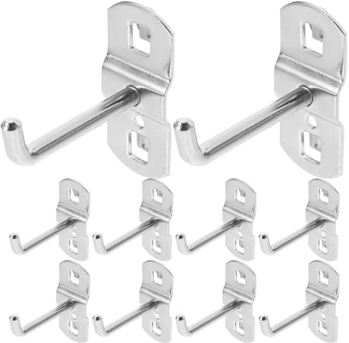 Veemoon 12Pcs Square Hole Pegboard Hooks, Iron Pegboard Mount Hanger Heavy Duty Supermarket Shelf Rack Hook Wall Metal Peg Board Grid Tool Organization for Garage Market Kitchen, 5CM